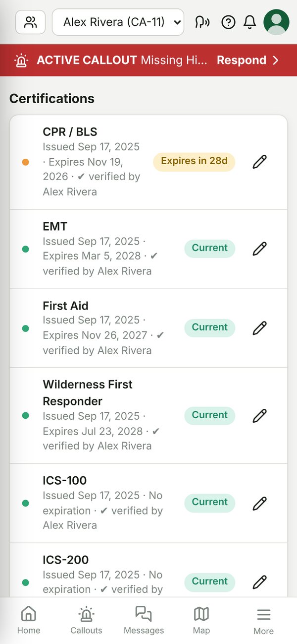Phone certifications list with expiry badges
